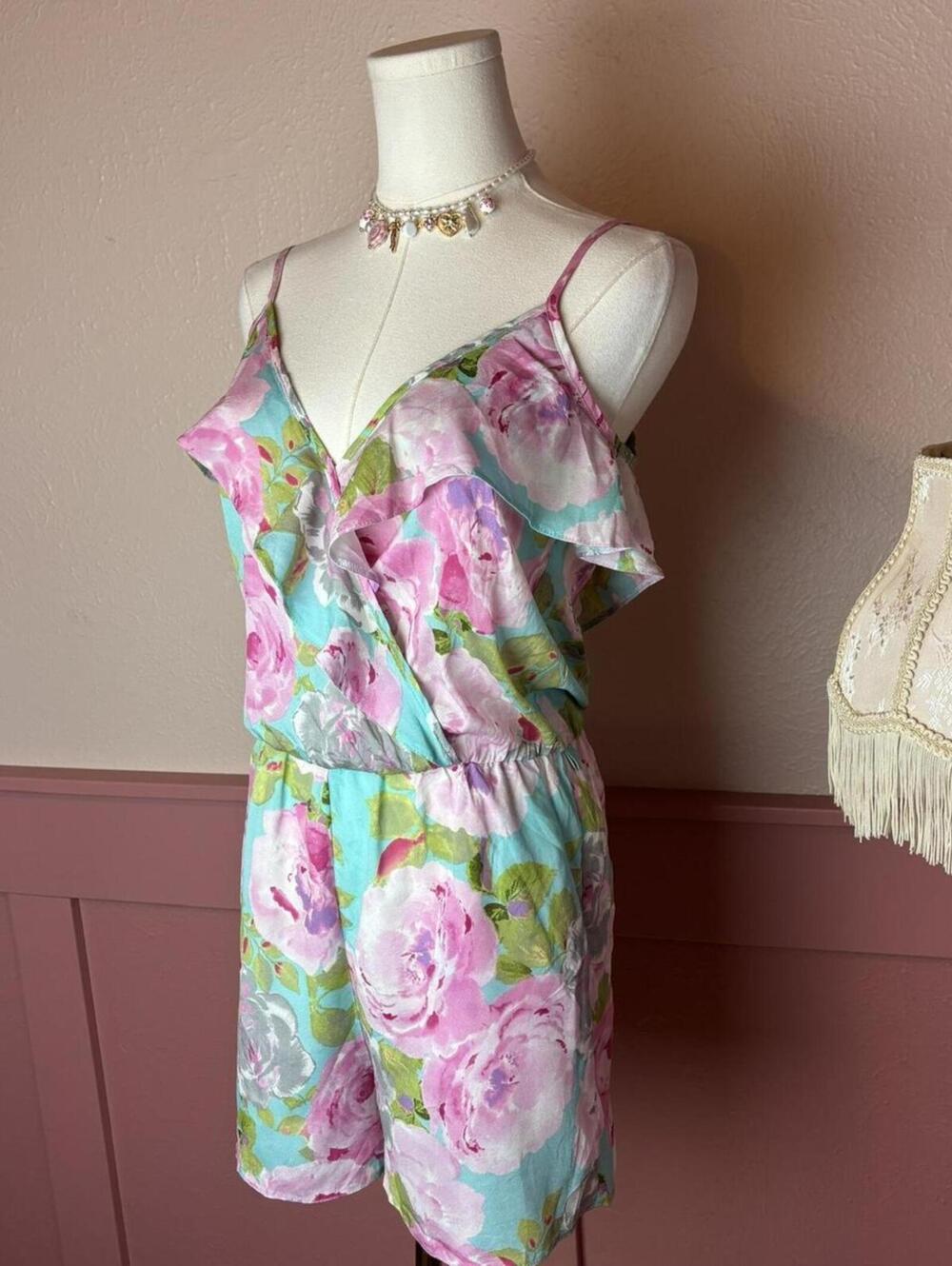 Jane Norman floral ruffle playsuit romper pink blue green summer fairy cute